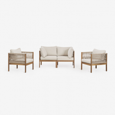 Ensemble De Canapés Modulaires Branson En Bois D'acacia 2 Pièces Avec Accoudoirs Et 2 Fauteuils Brun Acacia - Sklum