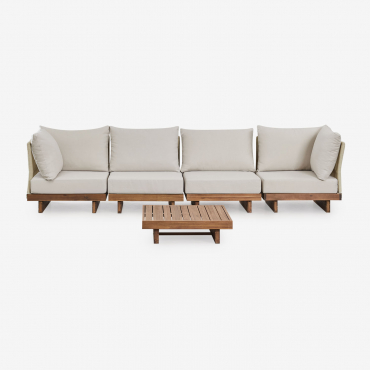 Ensemble De Canapé Modulaire Dailin 4 Pièces Avec 2 Fauteuils D'angle Et Table Basse En Bois D'acacia Brun Acacia - Sklum