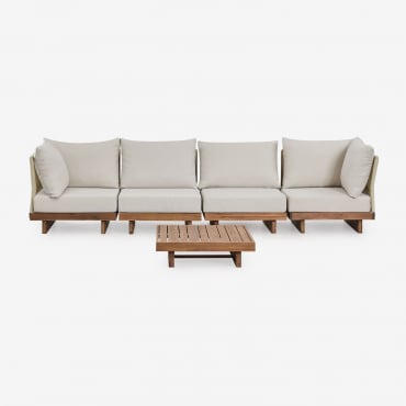 Ensemble De Salon Modulaire Dailin 4 Pièces Avec 2 Fauteuils D'angle Et Table Basse En Bois D'acacia Brun Acacia - Sklum