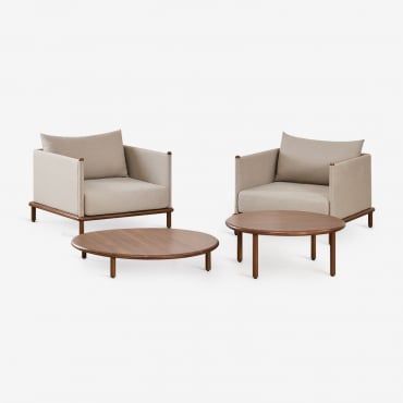 Ensemble De Salon Avec 2 Fauteuils Et 2 Tables Basses Rondes En Bois D'acacia Olivia Marron Bois Foncé - Sklum