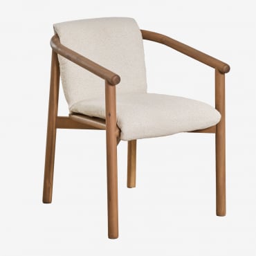 Chaise De Salle À Manger En Bois D'acacia Elmina Avec Accoudoirs Brun Acacia & Boucle Blanc - Sklum