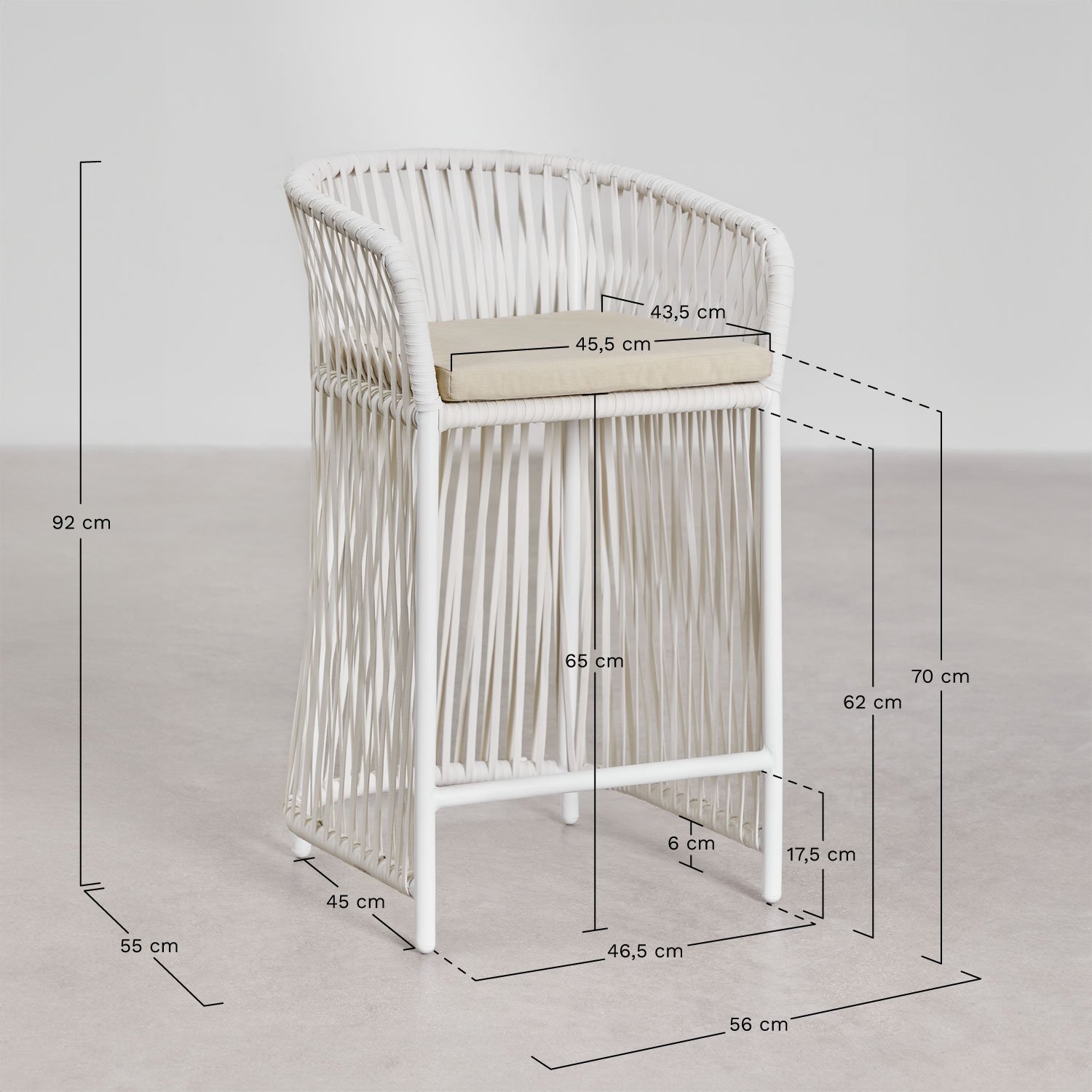 Lot de 2 tabourets hauts Sophie, mesures