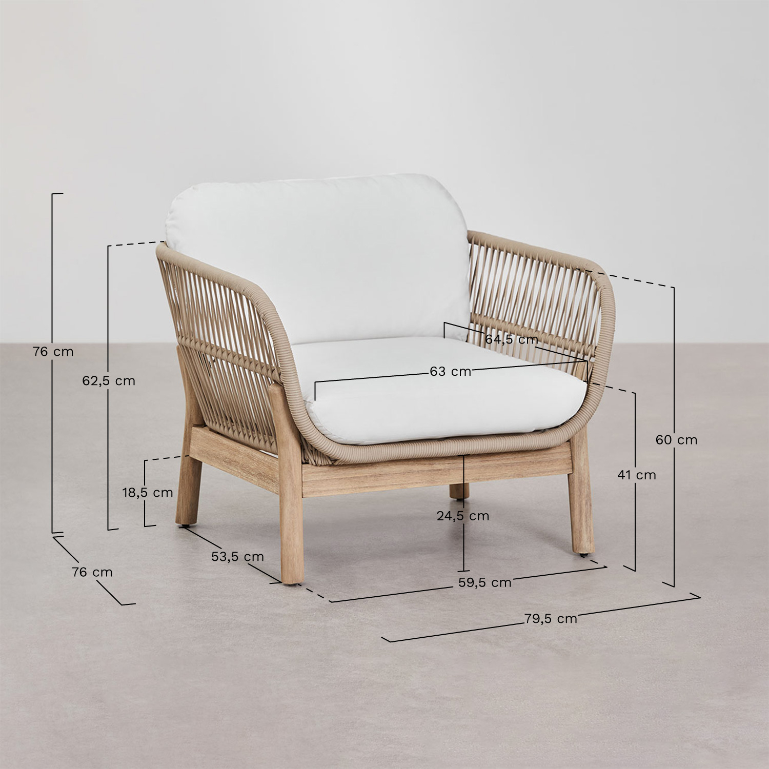 Ensemble de jardin avec canapé 3 places et table basse rectangulaire 120x60 cm en aluminium et bois d'acacia Karvia, mesures