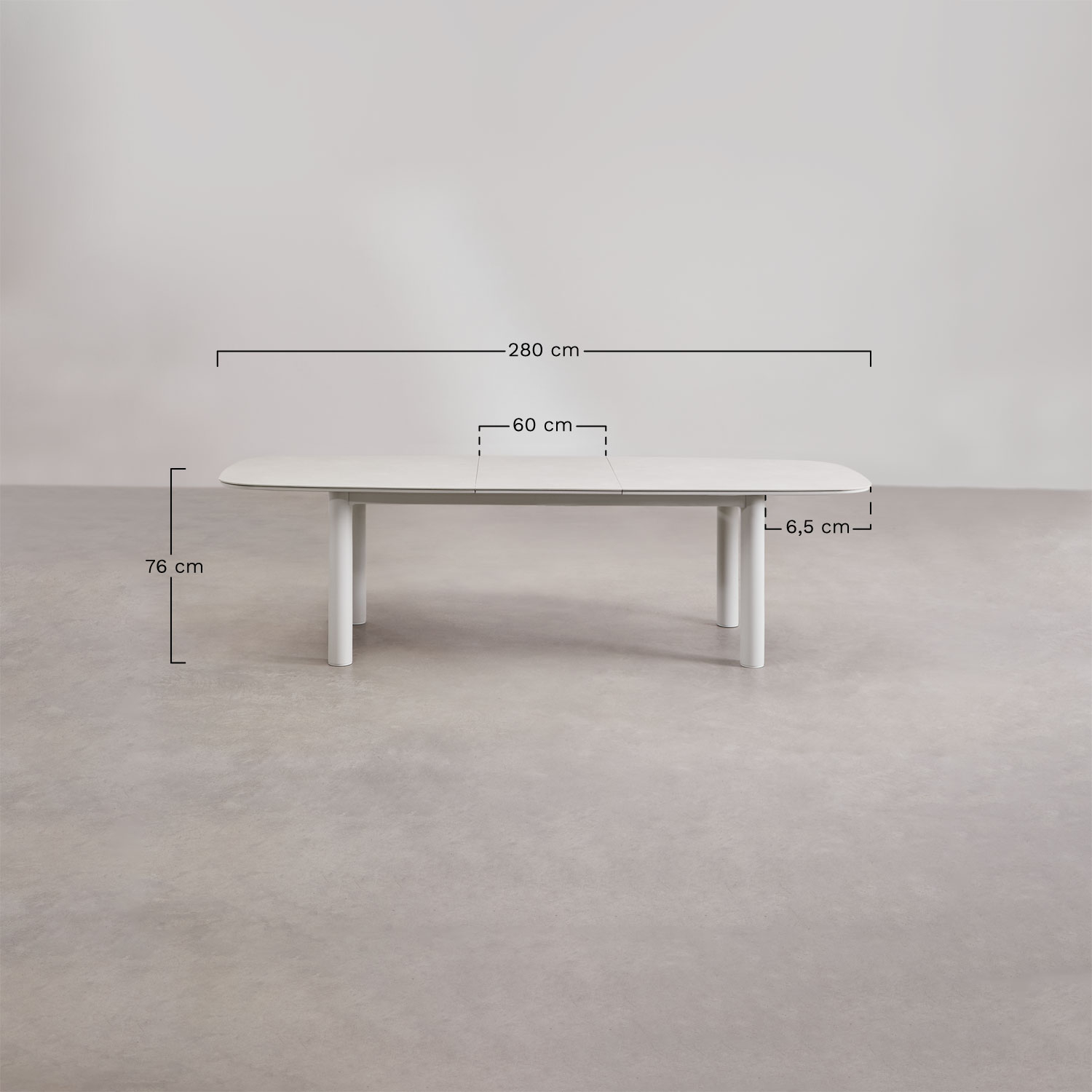 Ensemble de table extensible rectangulaire 220-280x100 cm en céramique Zinti et 8 chaises de jardin en aluminium et tissu Roderi, mesures