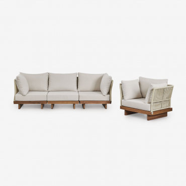 Ensemble De Salon Avec Canapé Modulaire 3 Pièces Comprenant 2 Fauteuils D'angle Et Un Fauteuil En Bois D'acacia Dailin Brun Acacia - Sklum