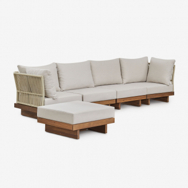 Canapé Modulaire Dailin 4 Pièces Avec 2 Fauteuils D'angle Et Pouf En Bois D'acacia Brun Acacia - Sklum