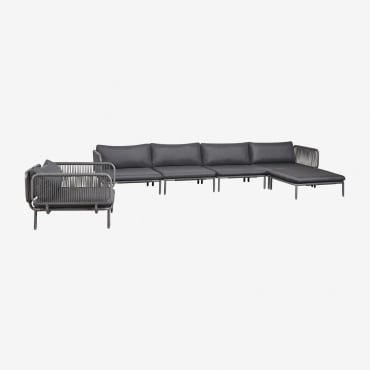 Canapé De Jardin Modulable 4 Pièces Avec 2 Fauteuils D'angle, Pouf Et Fauteuil Roubly Gris Graphite - Sklum