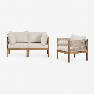 Ensemble De Salon Avec Canapé Modulable 2 Pièces Avec Accoudoirs Et Fauteuil En Bois D'acacia Branson Brun Acacia - Sklum