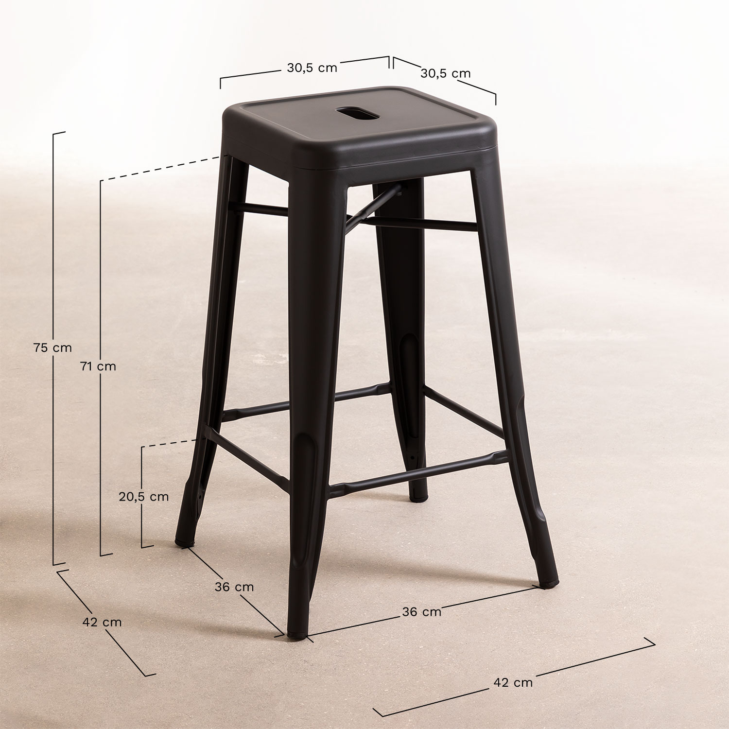 Tabouret haut en acier LIX Mate, mesures