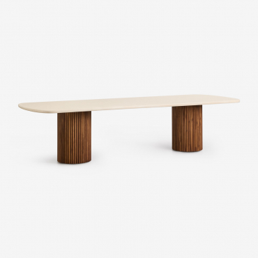 Table De Jardin Rectangulaire En Ciment Et Bois D'acacia Sirvon 270 X 110 Cm - Sklum