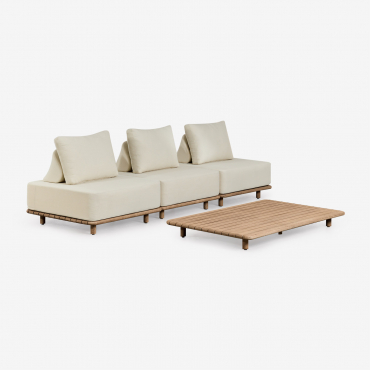 Ensemble De Jardin Avec Canapé Modulaire 3 Pièces Et Table Basse 160x95 Cm En Acacia Portet Blanc Gardenia - Sklum