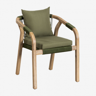 Chaise De Jardin Avec Accoudoirs En Bois D'acacia Dubai Acacia Rustique Marron & Tissu Vert Militaire - Sklum