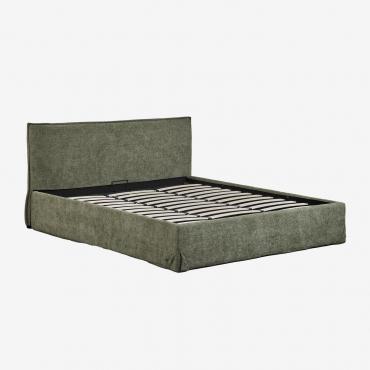 Lit Avec Sommier Coffre Tapissé Lorea Tissu Chenille Vert Sauge & 180 X 200 Cm - Sklum