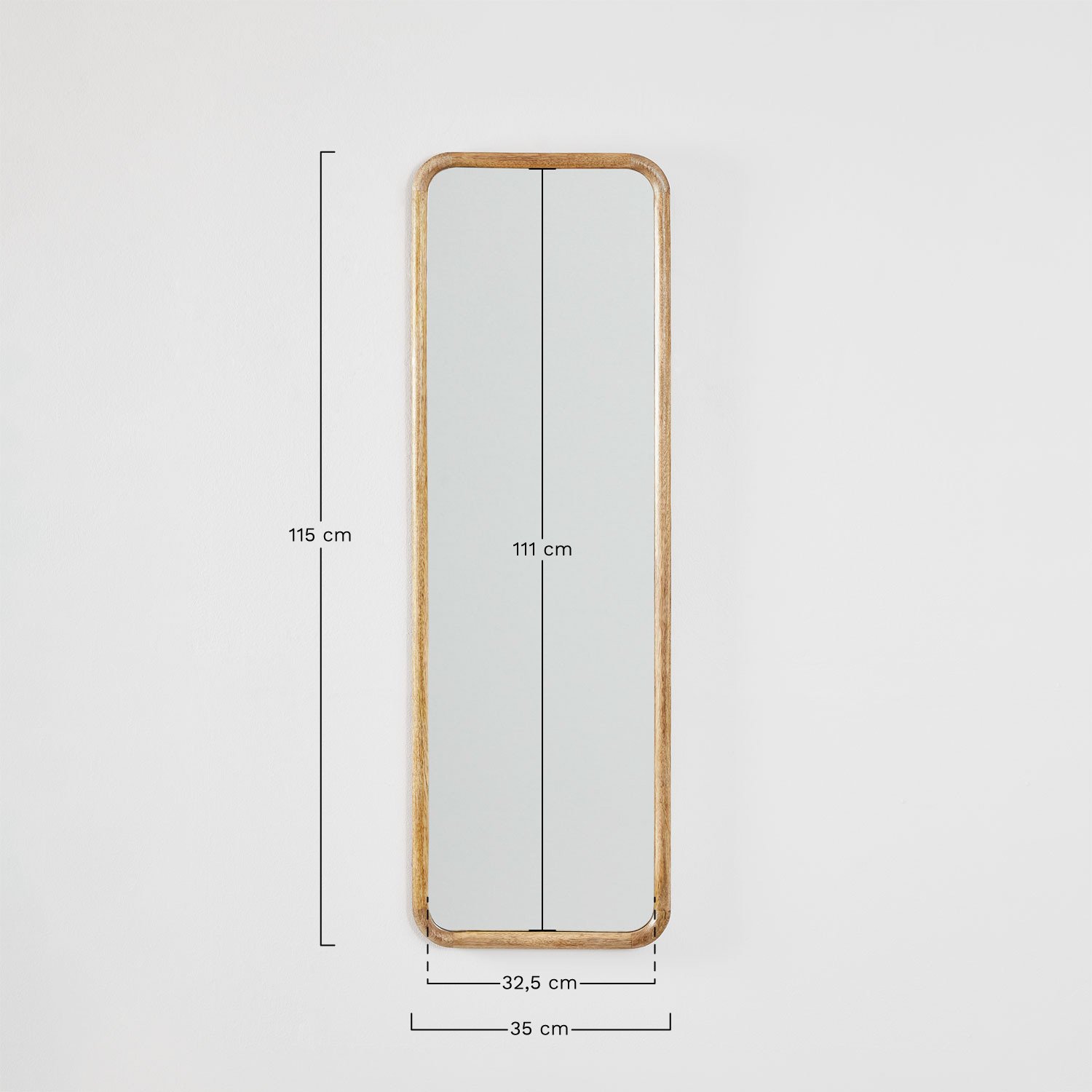 Miroir mural rectangulaire 35x115 cm en bois de manguier Mirtzia, mesures