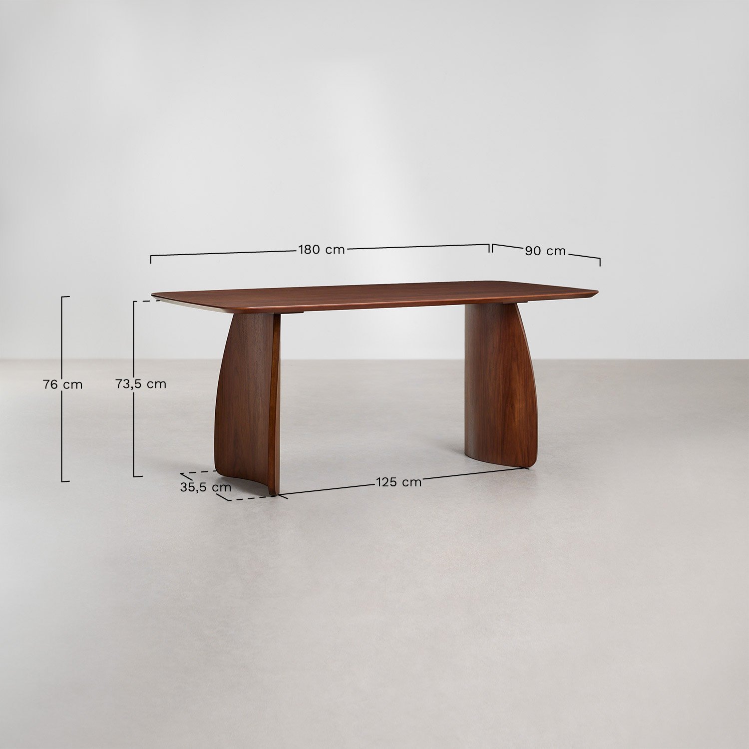 Table de salle à manger rectangulaire 180x90 cm en MDF avec placage en noyer Luanda, mesures