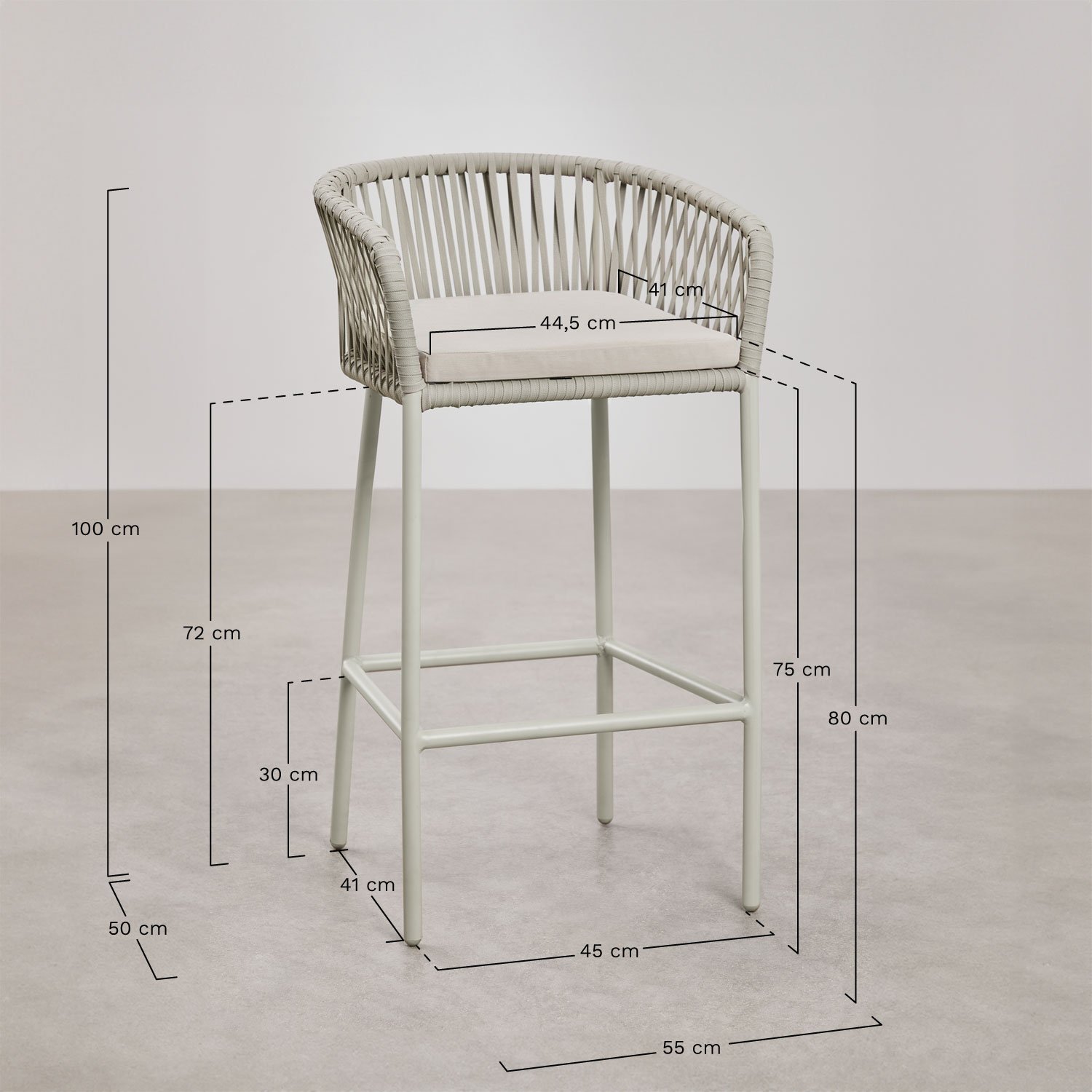 Lot de 4 tabourets de jardin Arhiza, mesures