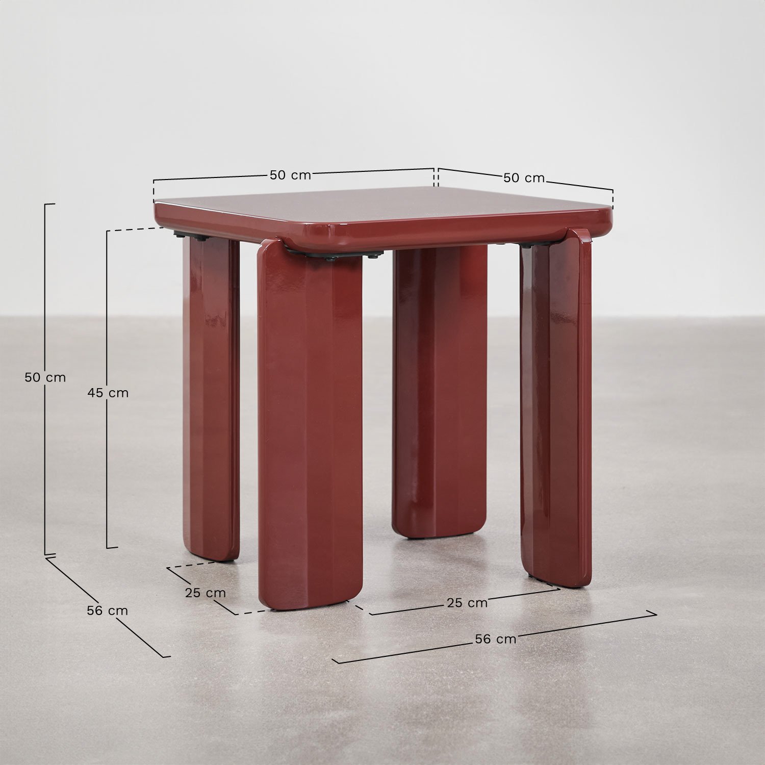 Table d'appoint carrée 50x50 cm en MDF Genève, mesures