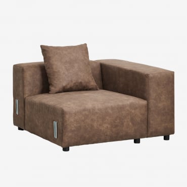 Module D'angle Droit 115x113 Cm Avec Accoudoir Haut Et Coussin Pour Canapé Modulaire Bruna Daim Café Marron - Sklum