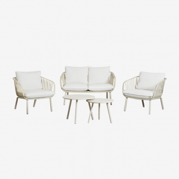 Ensemble De Jardin Composé D'un Canapé 2 Places, De 2 Fauteuils Et De 2 Tables Basses En Fer Et Polypropylène Aradina. Beige Lin - Sklum