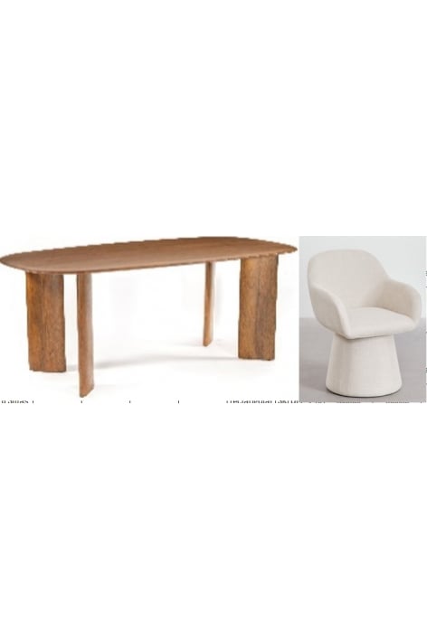 Set de table ovale 240x100 en bois de manguier Miller et 8 chaises de salle à manger pivotantes avec accoudoirs Erica