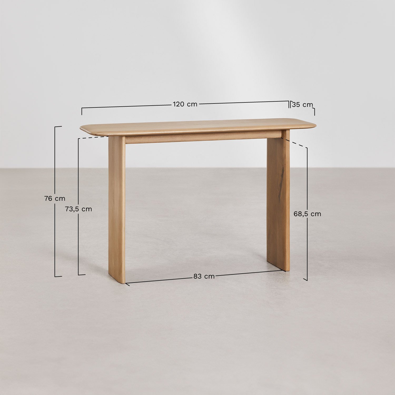 Console d'entrée 120x35 cm en bois de manguier Miller, mesures