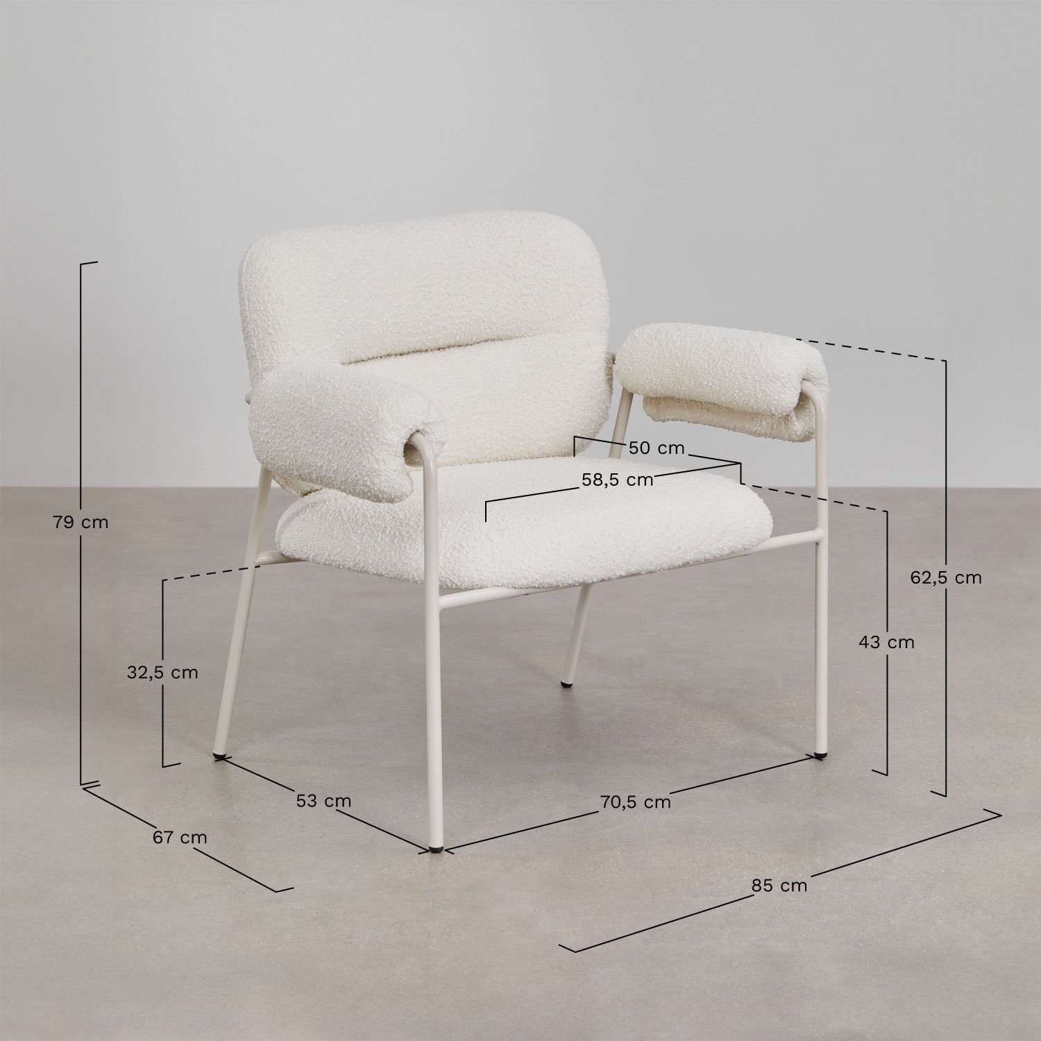 Fauteuil en tissu bouclé Hanko, mesures