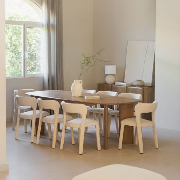 Ensemble De Table Rectangulaire 240x100 En Bois De Manguier Miller Et 8 Chaises De Salle À Manger Rembourrées Brusel Bois De Mangue - Sklum