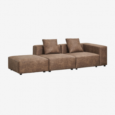 Canapé D'angle Modulaire Droit 2 Pièces Avec Accoudoir Haut Et Pouf (↔︎285 Cm) Bruna Daim Café Marron - Sklum