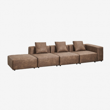 Canapé D'angle Modulaire Droit 3 Pièces Avec Accoudoir Haut Et Pouf (↔︎370 Cm) Bruna Daim Café Marron - Sklum