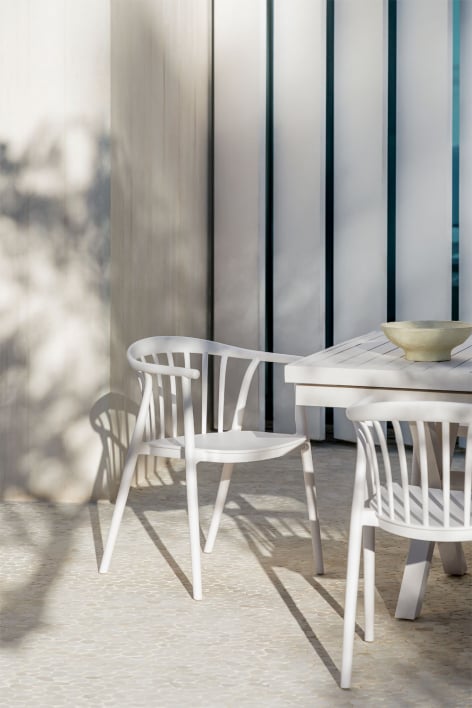 Chaise de jardin empilable avec accoudoirs en polypropylène Ivor - Blanc Gardenia