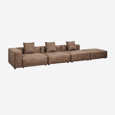 Canapé D'angle Modulaire 3 Pièces Avec Accoudoir Haut Et Pouf (↔︎450 Cm) Bruna Daim Café Marron - Sklum