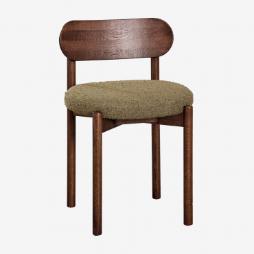 Chaise De Salle À Manger Rembourrée En Chêne Bianca Bois Foncé & Bouclé Vert Sauge - Sklum