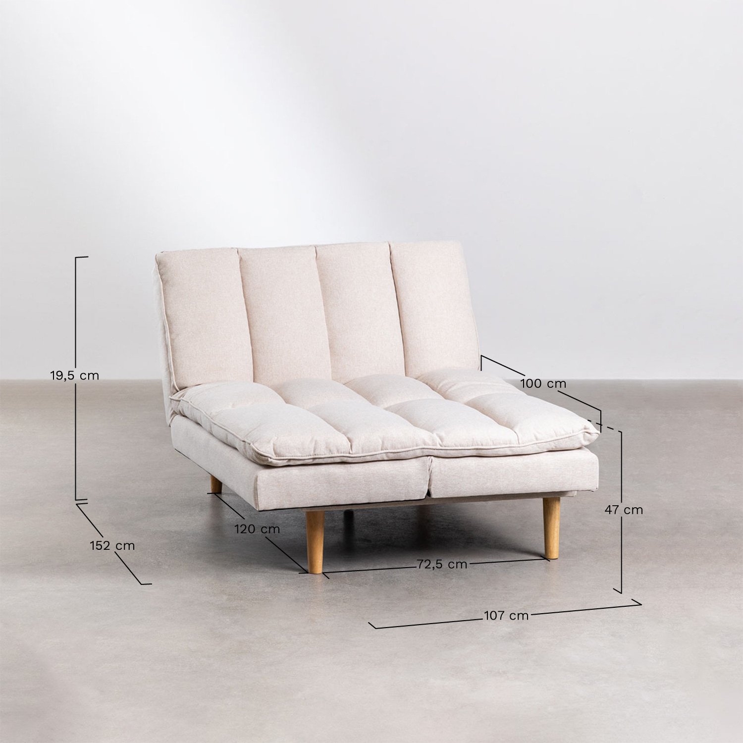 Canapé inclinable 2 places en tissu Veka, mesures