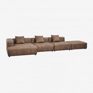 Canapé Modulable Méridienne D'angle Gauche 3 Pièces Avec Pouf (↔︎450 Cm) Bruna Daim Café Marron - Sklum