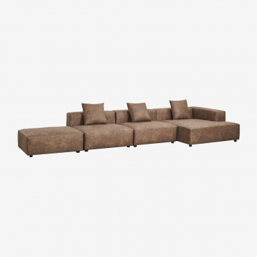 Canapé Modulable Méridienne D'angle Droit 3 Pièces Avec Pouf (↔︎450 Cm) Bruna Daim Café Marron - Sklum