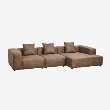 Canapé Modulaire Avec Méridienne Droite De 3 Pièces (↔︎335 Cm) Avec Accoudoir Haut Bruna Daim Café Marron - Sklum