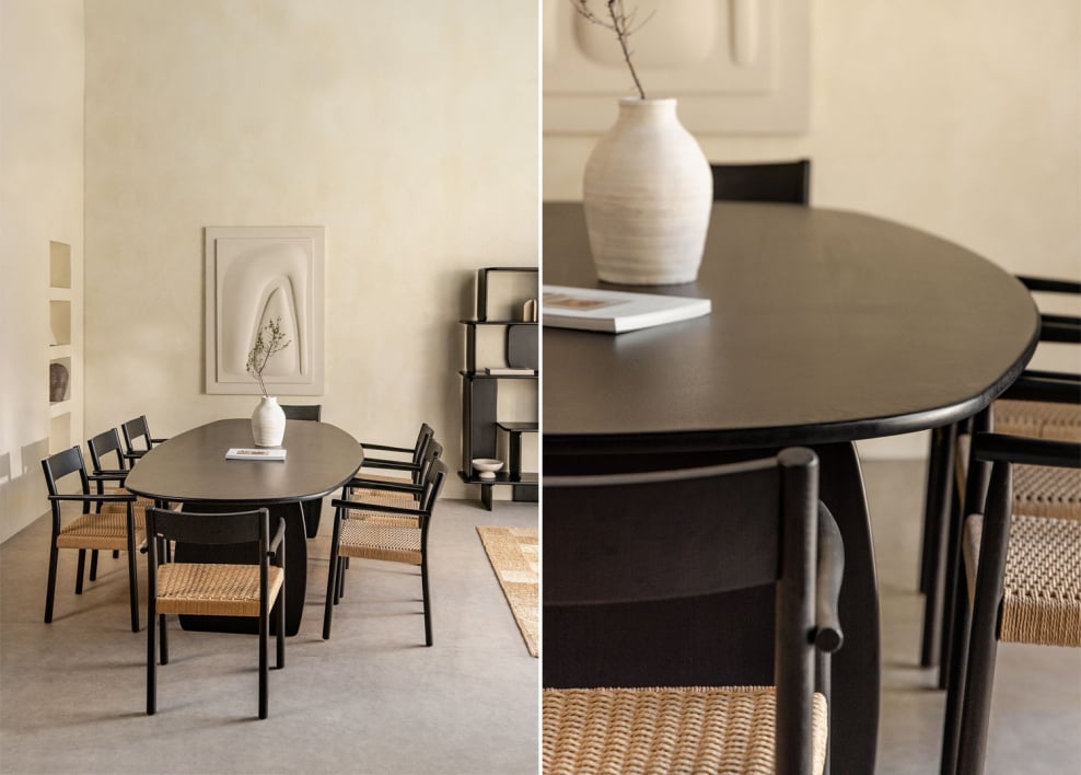 Ensemble table ovale Agathe, 260x120 cm, en bois de manguier et 8 chaises de salle à manger en chêne Mara