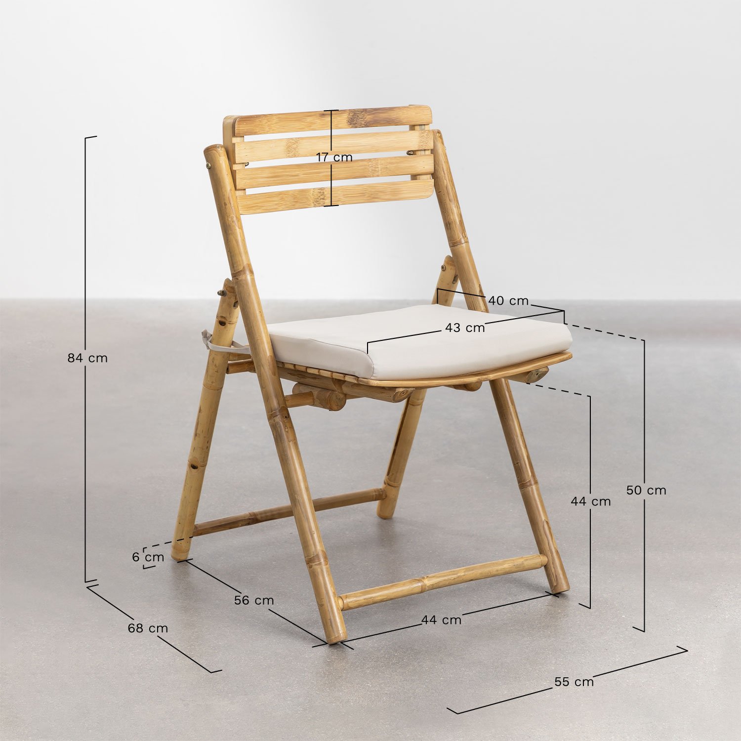 Pack de 2 chaises de jardin pliantes en bambou Nelida, mesures