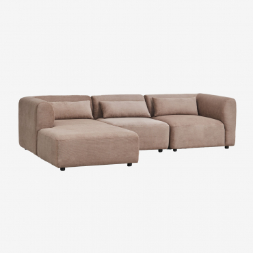 Canapé Modulaire Avec Méridienne Gauche 3 Pièces Fogler Velours Côtelé Camel Brun - Sklum