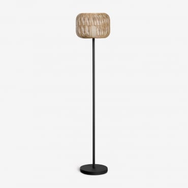 Lampadaire D'extérieur Led Sans Fil Ovela En Fer Et Corde Tressée Noir - Sklum
