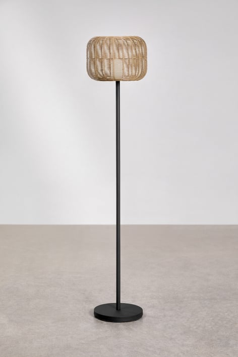 Lampadaire LED sans fil Ovela en fer et corde tressée