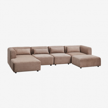 Canapé Modulable Méridienne Gauche 4 Pièces Avec Pouf Fogler Velours Côtelé Camel Brun - Sklum