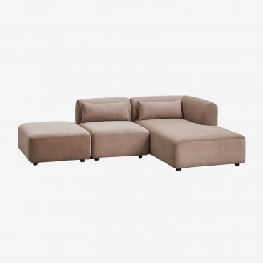 Canapé Modulable 2 Pièces Méridienne Droite Avec Pouf Fogler Velours Côtelé Camel Brun - Sklum