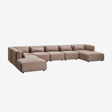 Canapé Modulable Méridienne Droite 6 Pièces Avec Pouf Fogler Velours Côtelé Camel Brun - Sklum