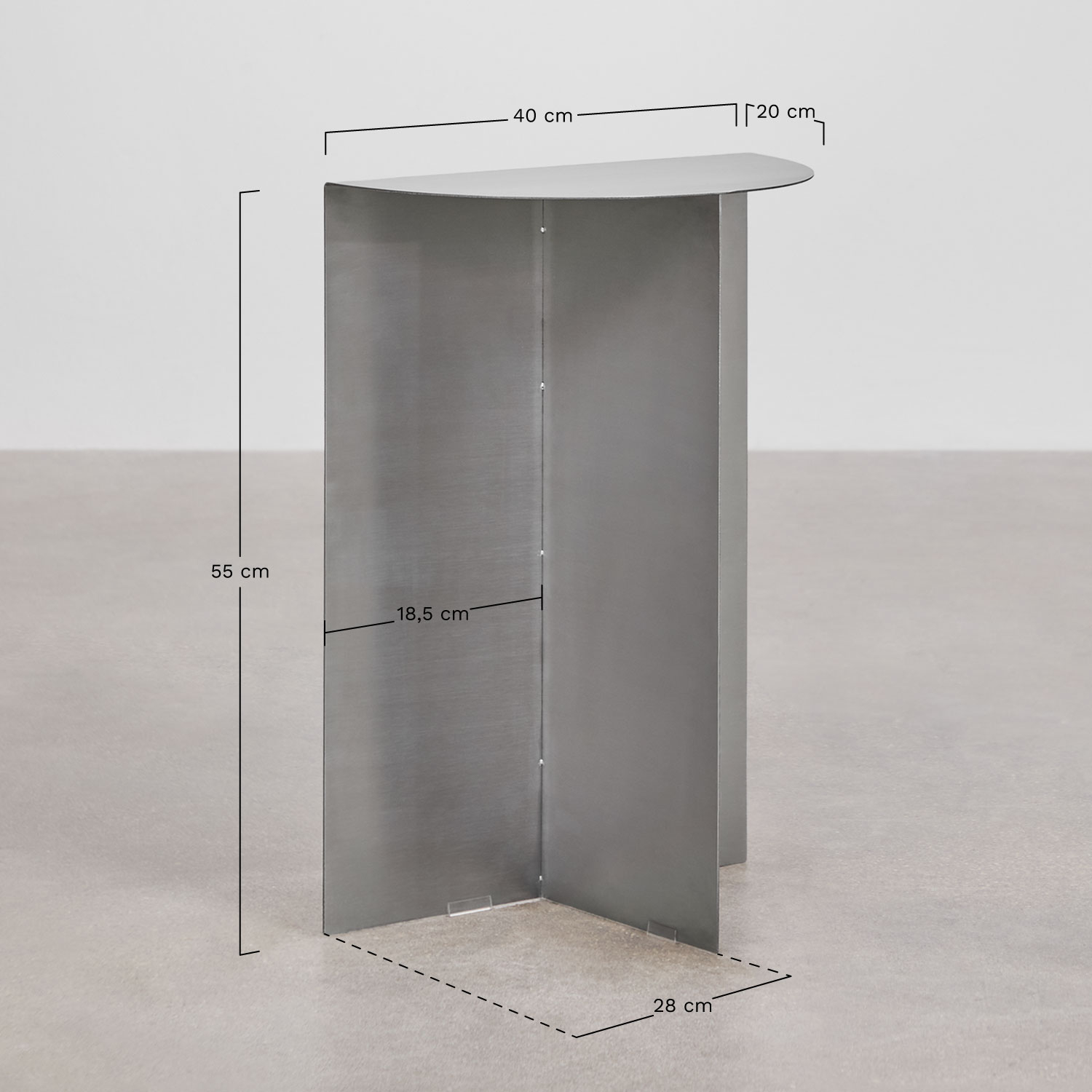 Table d'appoint 40x20 cm en acier inoxydable Nadina, mesures