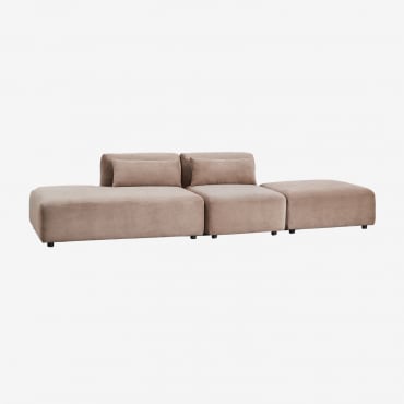 Canapé Modulable 2 Pièces Avec Méridienne Gauche Et Pouf Fogler Velours Côtelé Camel Brun - Sklum