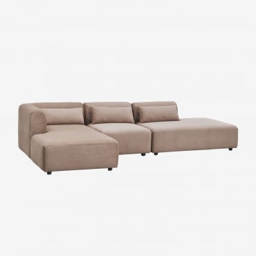 Canapé Modulaire Avec Méridienne Gauche De 3 Pièces Fogler Velours Côtelé Camel Brun - Sklum