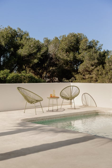 Ensemble de jardin avec 2 fauteuils et table d'appoint en acier et osier synthétique New Acapulco - Vert Olive Intense