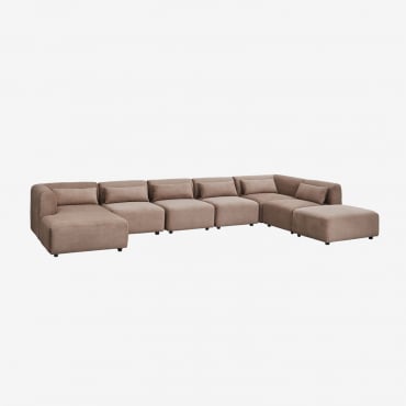 Canapé Modulable Méridienne Gauche 6 Pièces Avec Pouf Fogler Velours Côtelé Camel Brun - Sklum