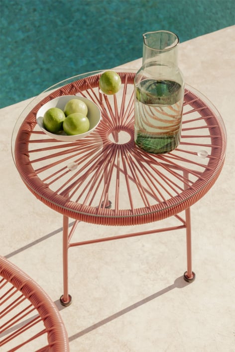 Table d'appoint de jardin ronde Ø45 cm en acier et osier synthétique Acapulco